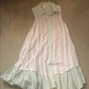 Hem & Thread Woman Sleeveless Striped Button Dress - Pink & Mint